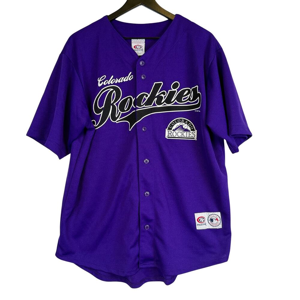 2002 True Fan Colorado Rockies MLB Purple Jersey Mens - L